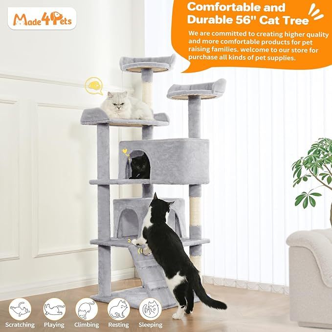 Multi-Level Cat Tree with 2 Cozy Apartments — Indoor Climbing & Play Tower