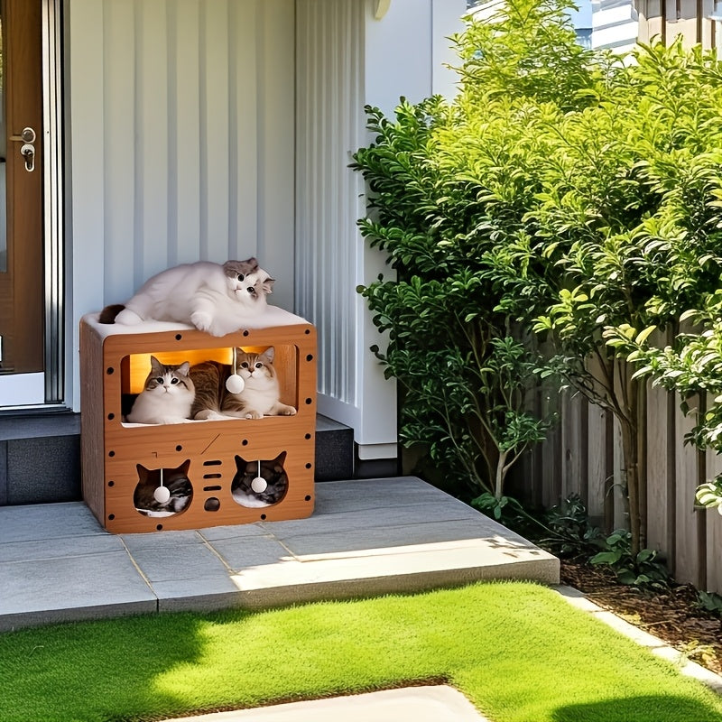 Wooden Cat House – Cozy Indoor/Outdoor Shelter for Cats