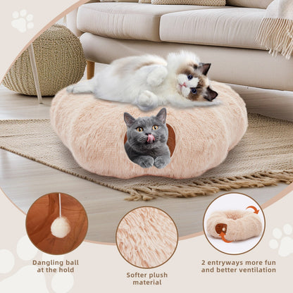 Soft Plush Cat Tunnel & Bed — Indoor Peek-A-Boo Donut Tunnel for Cats