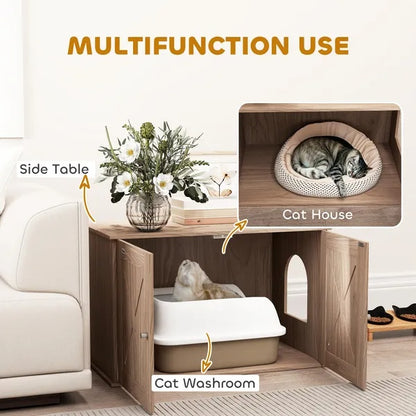 Hidden Cat Litter Box Enclosure with Ventilated Door — Indoor Cat Washroom House (Walnut)