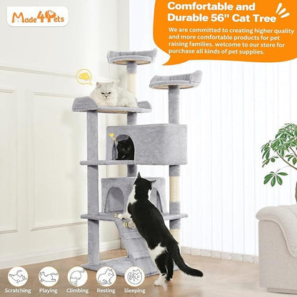 Multi-Level Cat Tree with 2 Cozy Apartments — Indoor Climbing & Play Tower