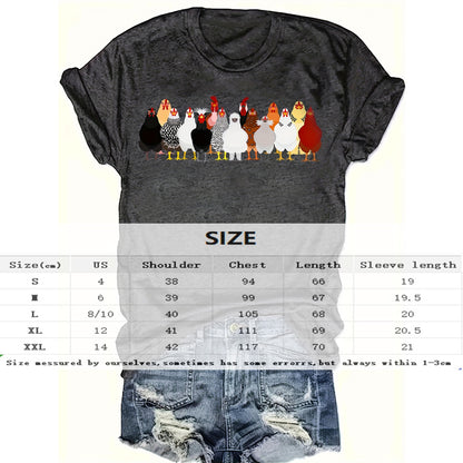 Women's Chicken Breeds Print Round Neck Tee - Fun Casual Summer Top