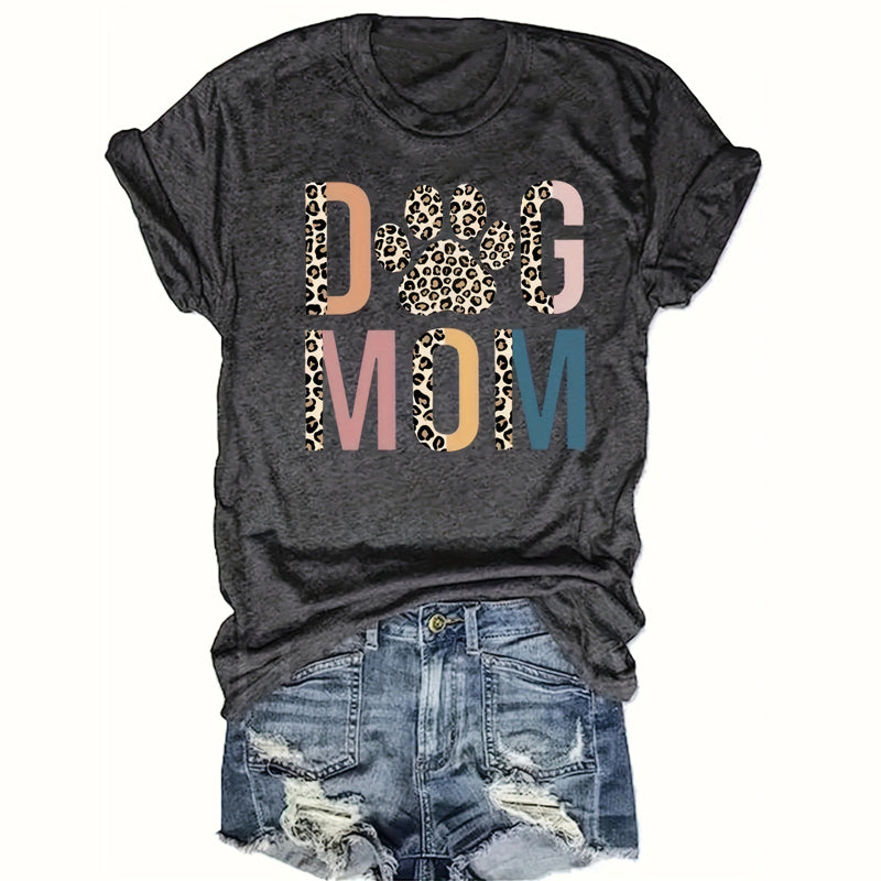 “Dog Mom” Leopard-Print T-Shirt — Comfortable Crewneck Tee for Dog Lovers
