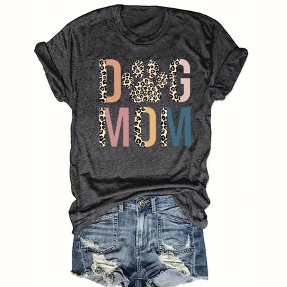 “Dog Mom” Leopard-Print T-Shirt — Comfortable Crewneck Tee for Dog Lovers