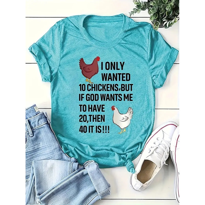 Women’s Funny Chicken Graphic T-Shirt — Casual Short Sleeve Tee for Chicken Lovers