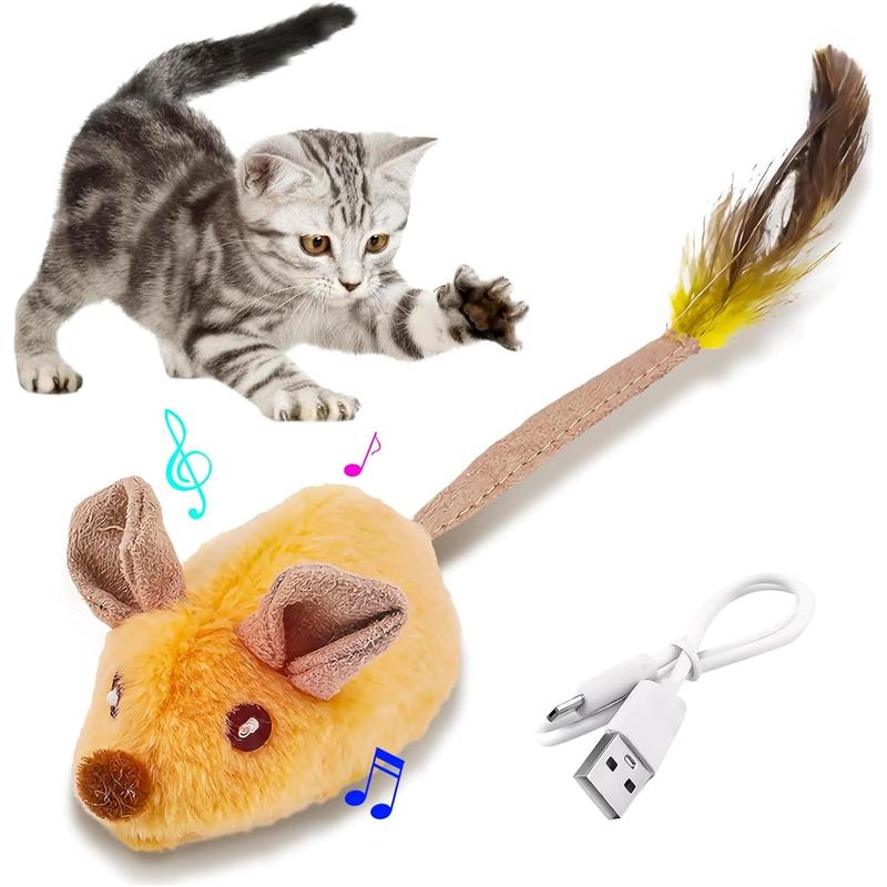 Interactive USB-Rechargeable LED Mouse Toy — Automatic Moving, Chirping & Feather Tail Cat Toy for All Breeds