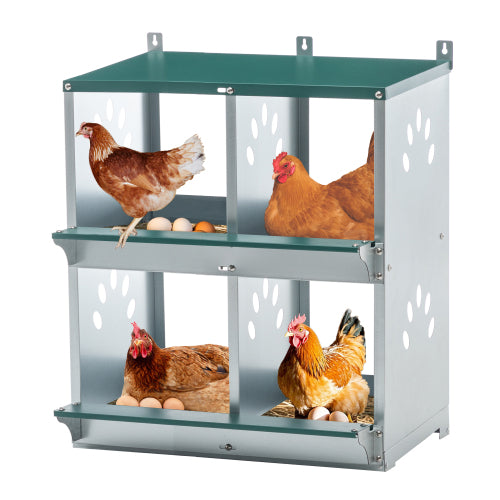 4-Compartment Galvanized Chicken Nesting Box – Durable Hen Laying Box for Backyard Coops