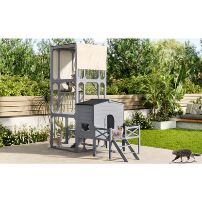 Large Wooden Catio — Spacious Outdoor Cat Enclosure for Safe Outdoor Time