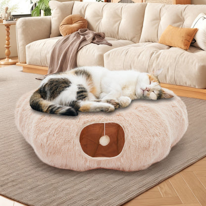Soft Plush Cat Tunnel & Bed — Indoor Peek-A-Boo Donut Tunnel for Cats