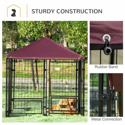Outdoor Dog Kennel with Rotating Bowl Rack & Waterproof Cover — Secure Pet Run