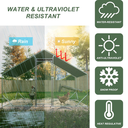 Large Metal Walk-In Chicken Coop & Run with Waterproof UV Cover — Outdoor Poultry / Hen Pen