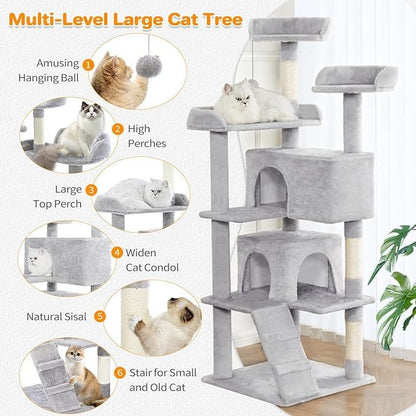 Multi-Level Cat Tree with 2 Cozy Apartments — Indoor Climbing & Play Tower