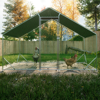 Large Metal Walk-In Chicken Coop & Run with Waterproof UV Cover — Outdoor Poultry / Hen Pen