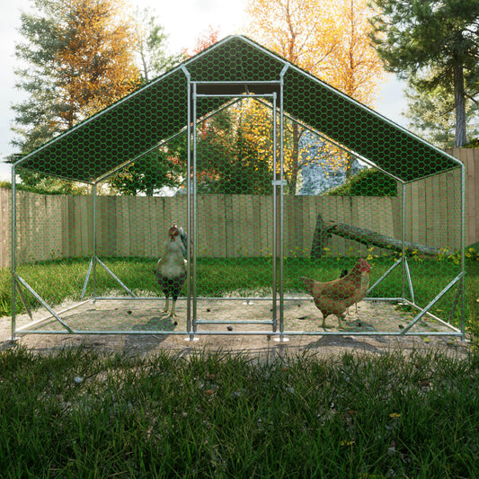 Large Metal Walk-In Chicken Coop & Run with Waterproof UV Cover — Outdoor Poultry / Hen Pen