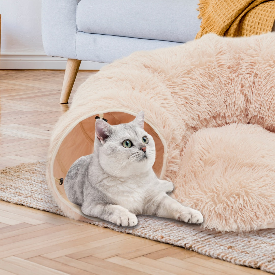 Soft Plush Cat Tunnel & Bed — Indoor Peek-A-Boo Donut Tunnel for Cats