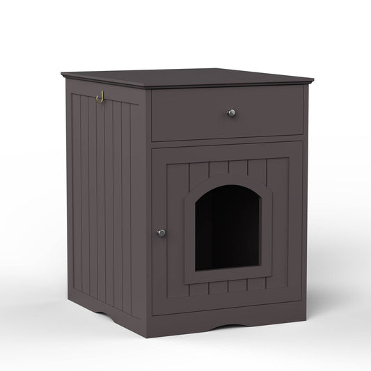 Wooden Pet House & Hidden Litter Box Enclosure with Drawer — Indoor Cat Washroom Cabinet