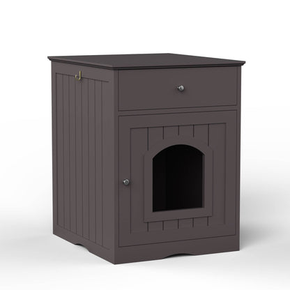 Wooden Pet House & Hidden Litter Box Enclosure with Drawer — Indoor Cat Washroom Cabinet
