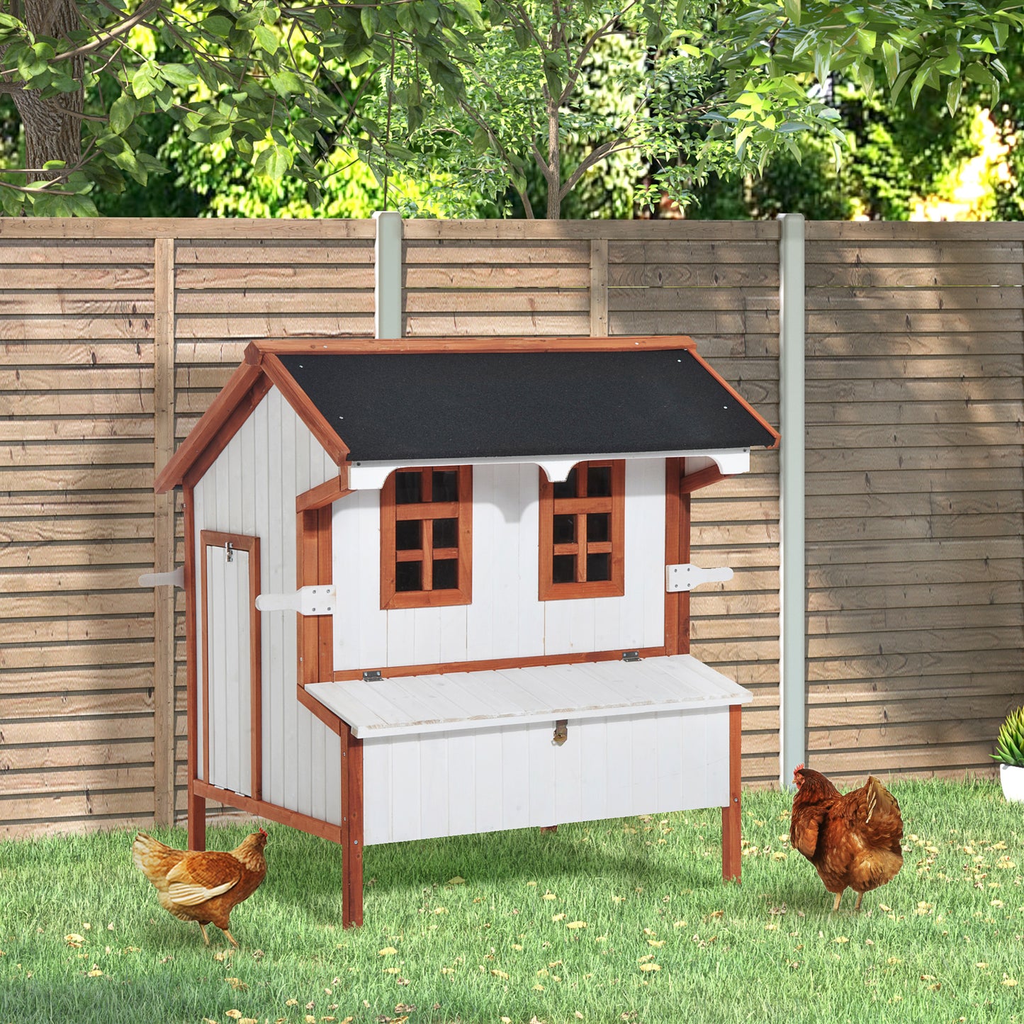 47" Wooden Chicken Coop with Nesting Box – Secure Backyard Hen House for 2–4 Chickens