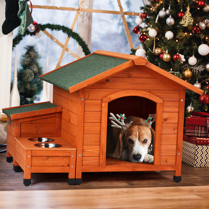 Wooden Pet House with Green Asphalt Roof — Cozy Outdoor Shelter for Dogs & Cats