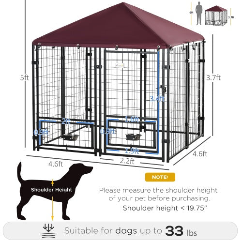 Outdoor Dog Kennel with Rotating Bowl Rack & Waterproof Cover — Secure Pet Run