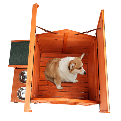 Wooden Pet House with Green Asphalt Roof — Cozy Outdoor Shelter for Dogs & Cats