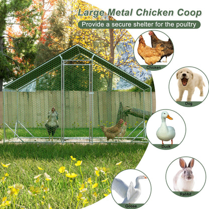 Large Metal Walk-In Chicken Coop & Run with Waterproof UV Cover — Outdoor Poultry / Hen Pen