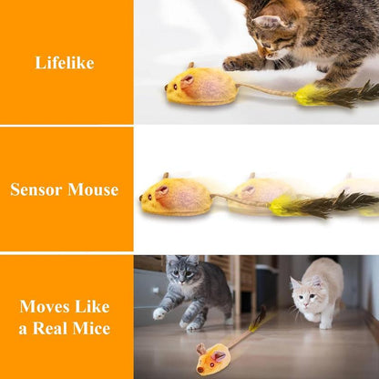 Interactive USB-Rechargeable LED Mouse Toy — Automatic Moving, Chirping & Feather Tail Cat Toy for All Breeds