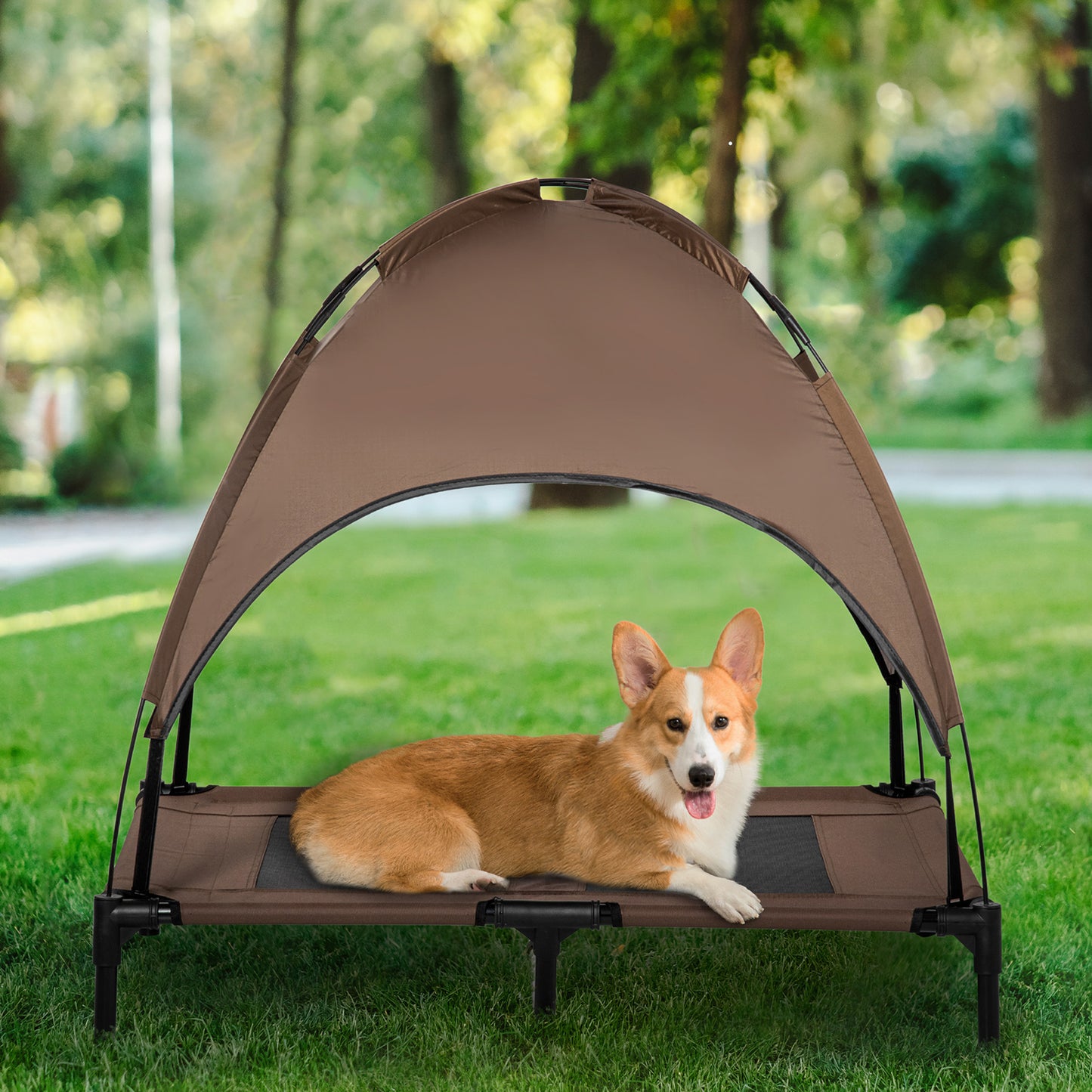 48" x 36" Elevated Portable Dog Cot with Canopy – Cooling Outdoor Pet Bed for Dogs