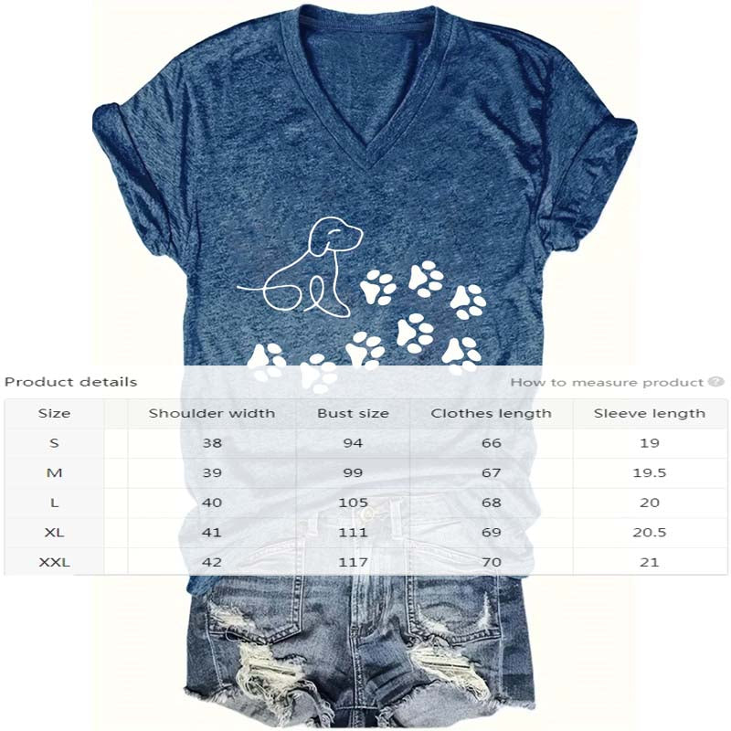 Women’s V-Neck Puppy Paw-Print Short Sleeve T-Shirt — Casual Summer Cotton Tee for Dog Lovers