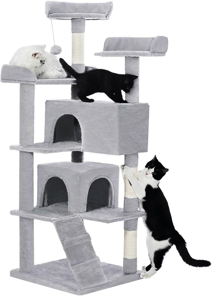 Multi-Level Cat Tree with 2 Cozy Apartments — Indoor Climbing & Play Tower