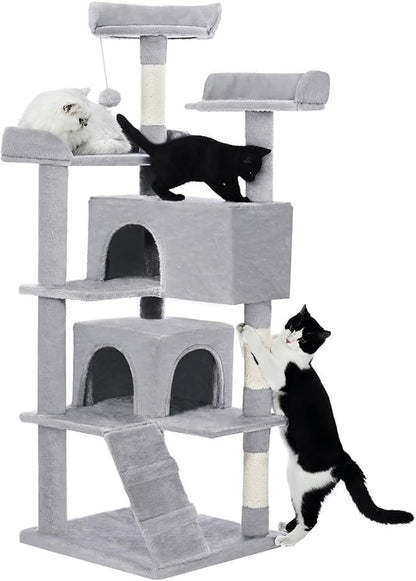 Multi-Level Cat Tree with 2 Cozy Apartments — Indoor Climbing & Play Tower