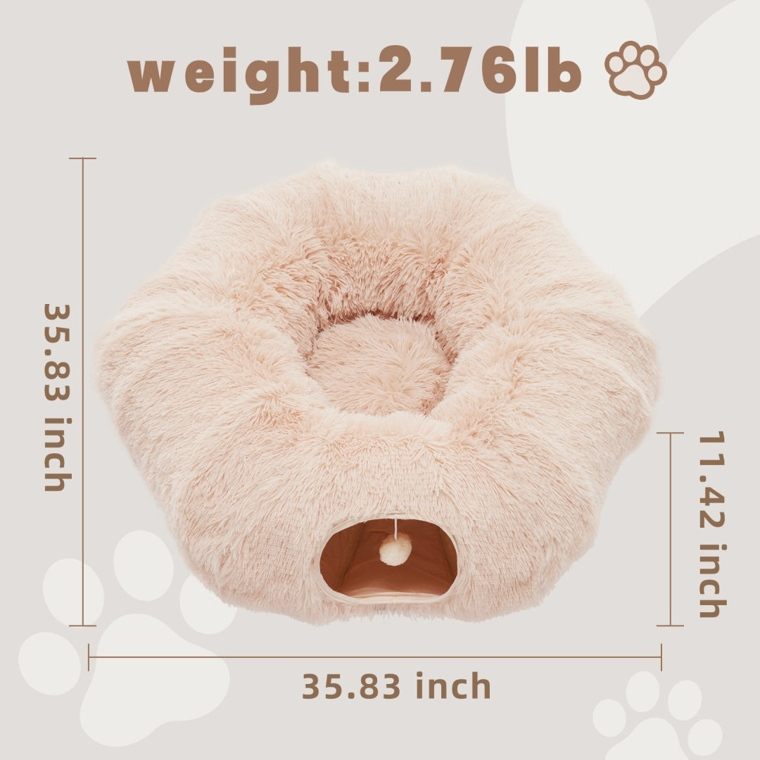 Soft Plush Cat Tunnel & Bed — Indoor Peek-A-Boo Donut Tunnel for Cats