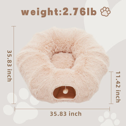 Soft Plush Cat Tunnel & Bed — Indoor Peek-A-Boo Donut Tunnel for Cats