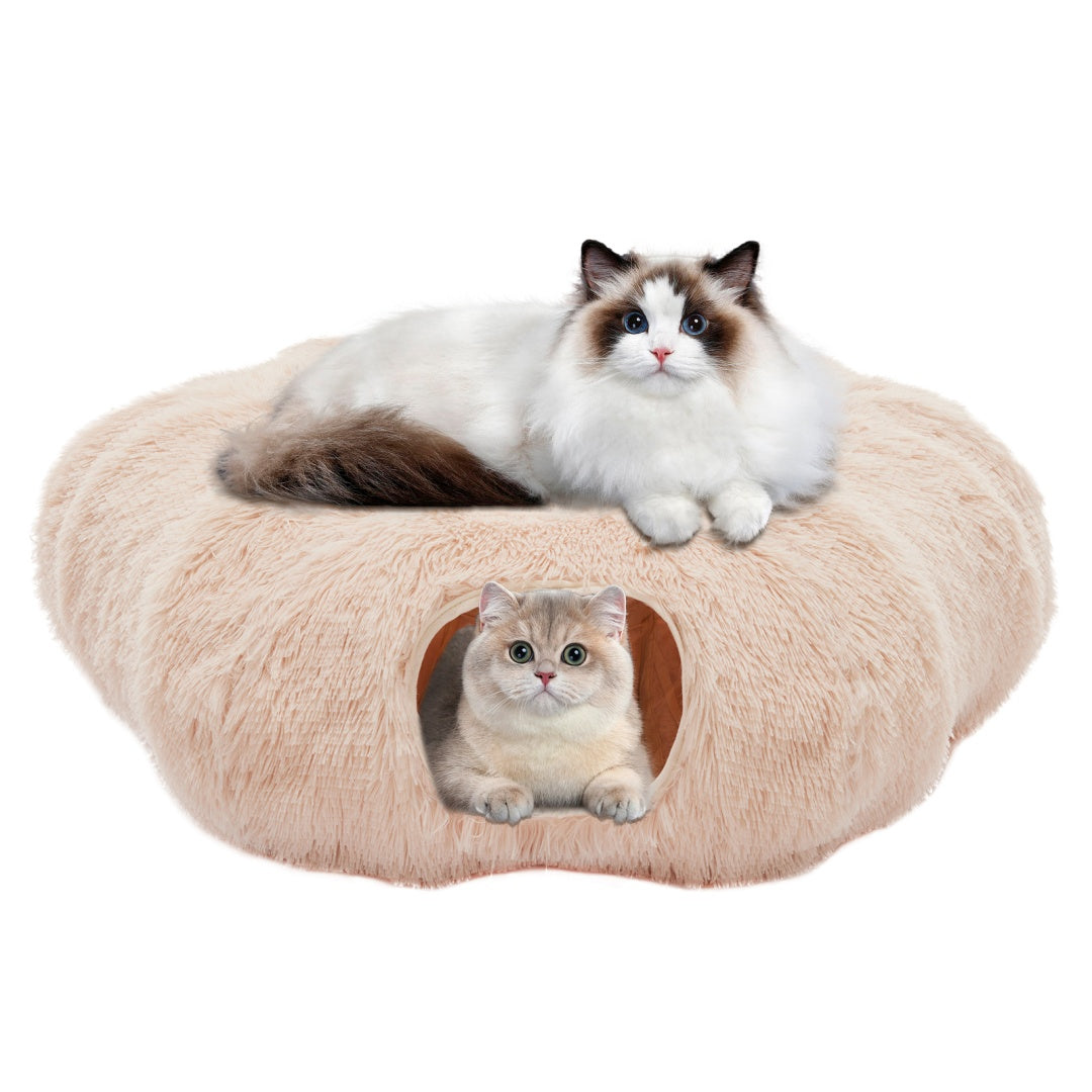 Soft Plush Cat Tunnel & Bed — Indoor Peek-A-Boo Donut Tunnel for Cats
