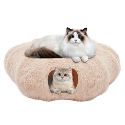 Soft Plush Cat Tunnel & Bed — Indoor Peek-A-Boo Donut Tunnel for Cats