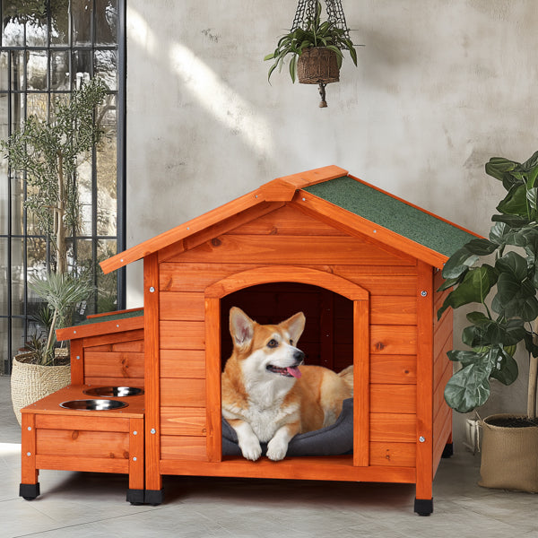 Wooden Pet House with Green Asphalt Roof — Cozy Outdoor Shelter for Dogs & Cats