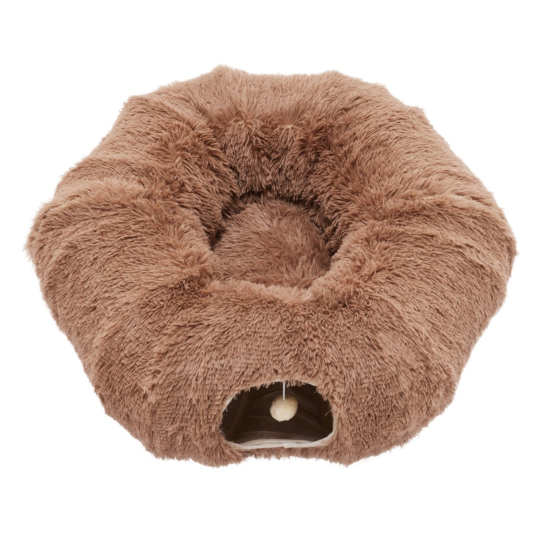 Soft Plush Cat Tunnel & Bed — Indoor Peek-A-Boo Donut Tunnel for Cats