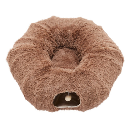Soft Plush Cat Tunnel & Bed — Indoor Peek-A-Boo Donut Tunnel for Cats