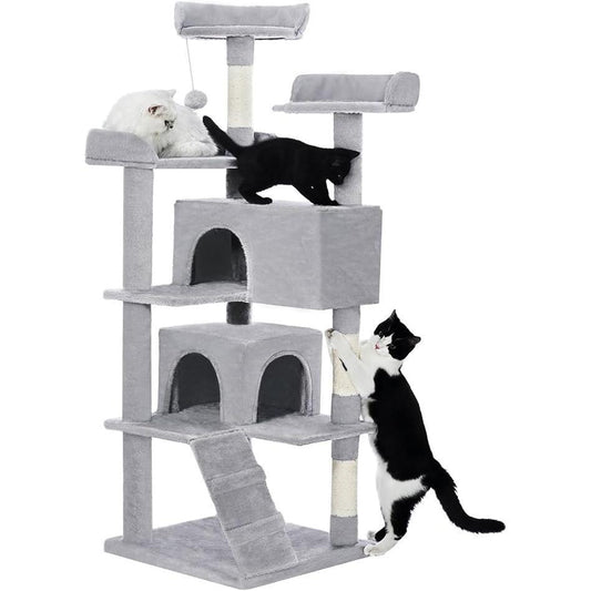Multi-Level Cat Tree with 2 Cozy Apartments — Indoor Climbing & Play Tower