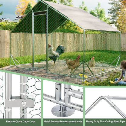 Large Metal Walk-In Chicken Coop & Run with Waterproof UV Cover — Outdoor Poultry / Hen Pen