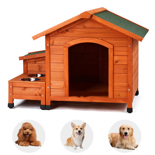 Wooden Pet House with Green Asphalt Roof — Cozy Outdoor Shelter for Dogs & Cats