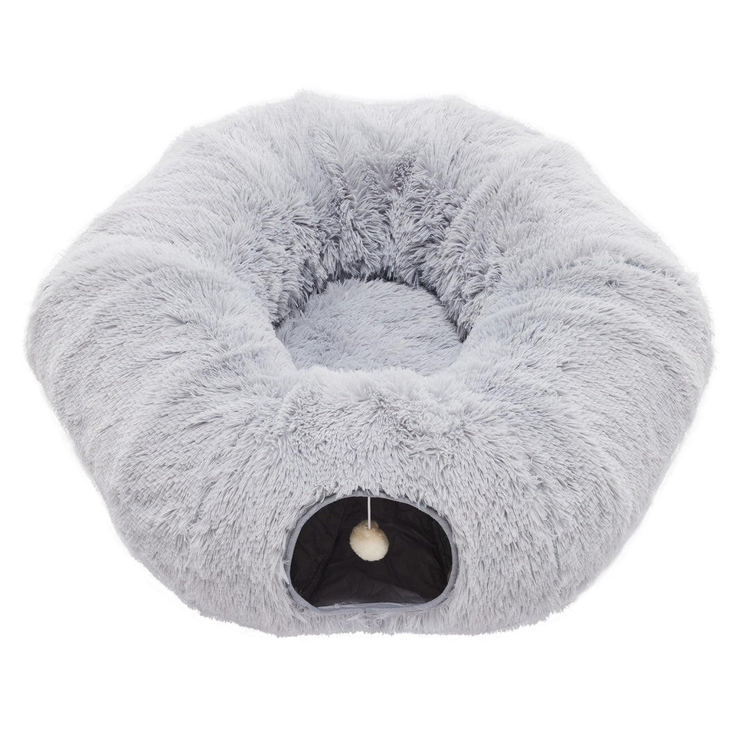 Soft Plush Cat Tunnel & Bed — Indoor Peek-A-Boo Donut Tunnel for Cats