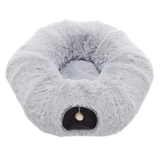 Soft Plush Cat Tunnel & Bed — Indoor Peek-A-Boo Donut Tunnel for Cats