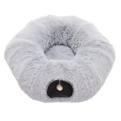 Soft Plush Cat Tunnel & Bed — Indoor Peek-A-Boo Donut Tunnel for Cats