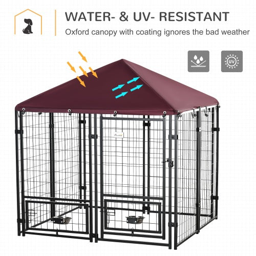 Outdoor Dog Kennel with Rotating Bowl Rack & Waterproof Cover — Secure Pet Run