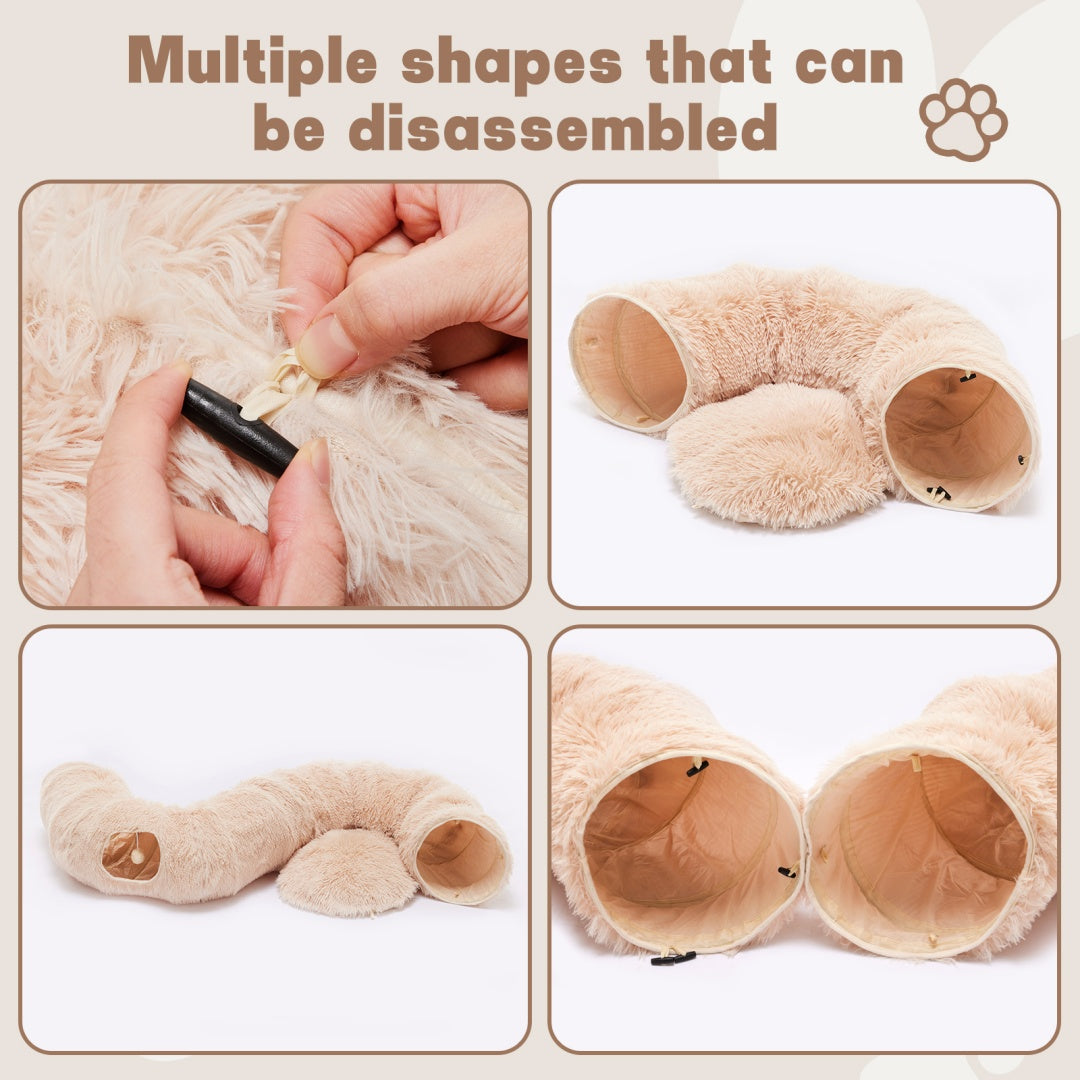 Soft Plush Cat Tunnel & Bed — Indoor Peek-A-Boo Donut Tunnel for Cats